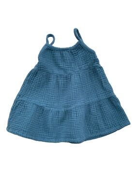 Little Co. Size 12 Months Teal Organic Tiered Muslin Gauze Tank Dress